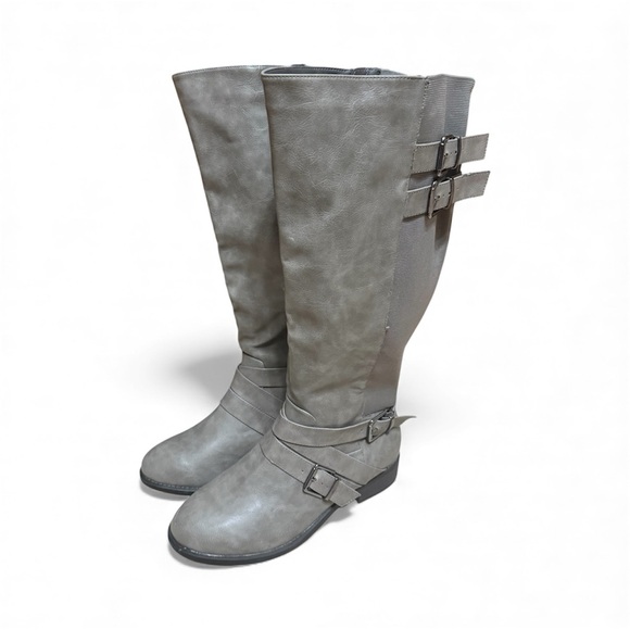 Torrid Size 11w Wide Calf Gray Knee-High Buckle Boots - Picture 1 of 9
